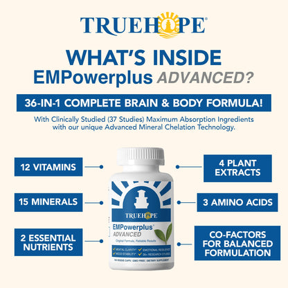 Truehope EMPowerplus Advanced Multivitamin for Women & Men - Broad-Spectrum Multivitamins & Chelated Minerals | 1000% Better Absorption | 37 Research Studies & 28 Years of Success | 30 Day Supply TruehopeBuy Supplements Australia