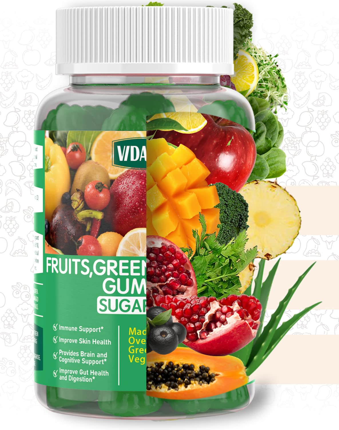 VIDAVITE Sugar-free Super Greens Gummies — US-Made, 35+ Fruit and Veggie gummies to Boost Immunity, Skin & Gut Health — Ideal Fruits and Vegetables Supplement for Adults & Picky Teens (30-Days Supply) VIDAVITEBuy Supplements Australia