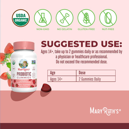 MARYRUTH'S USDA Organic Probiotic Gummies Probiotic Digestive Support | Immune Support | Digestive & Gut Health Supplement | 5 Billion CFU