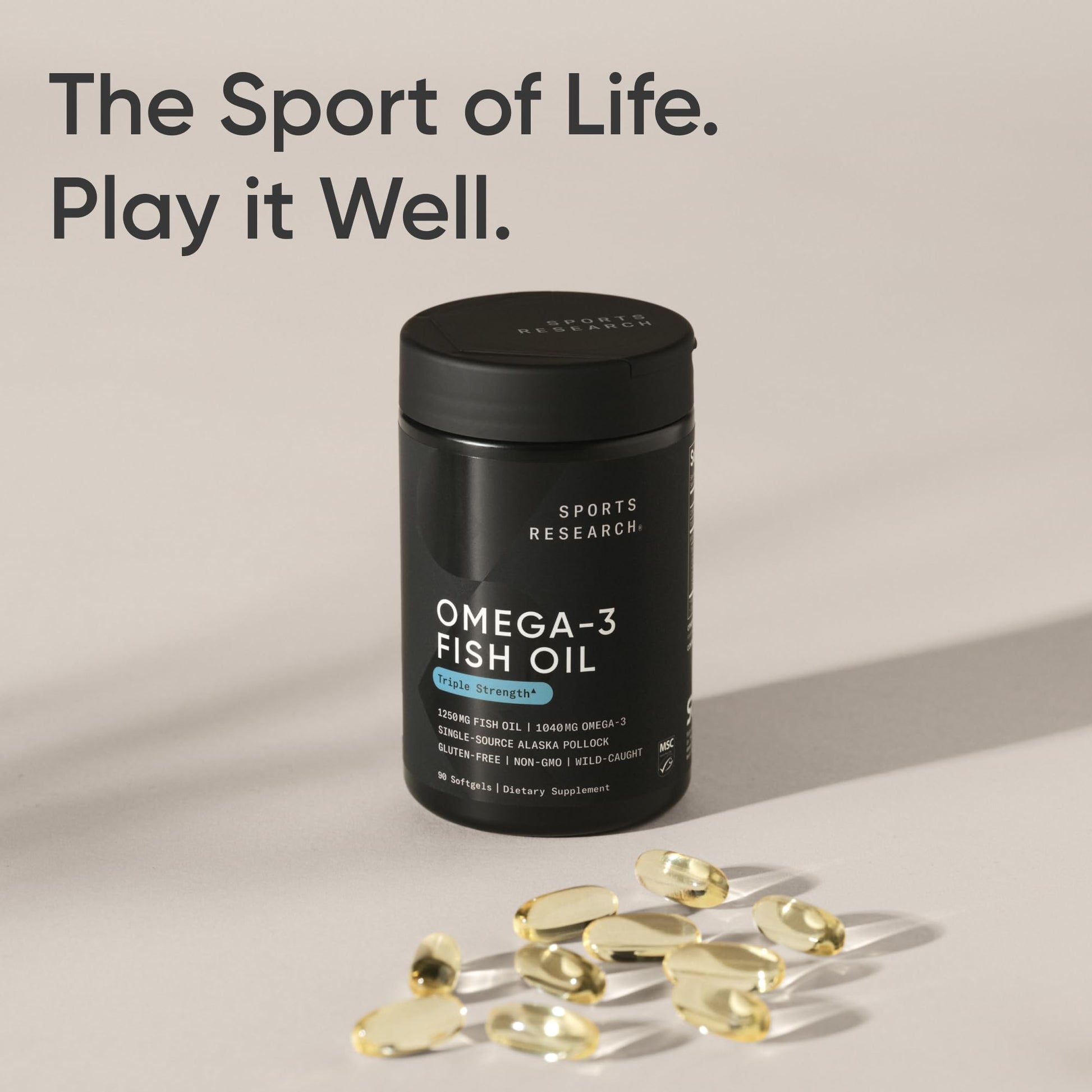 Sports Research® Omega-3 Fish Oil 1250 - Triple Strength Fish Oil Supplement from Wild Alaska Pollock - MSC Certified Sustainable · Non-GMO · Soy Free - 90 Softgel Capsules Sports ResearchBuy Supplements Australia