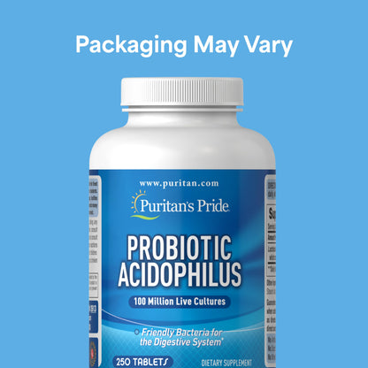 Puritan's Pride Daily Probiotic Acidophilus, 100 Million Live Cultures, Dietary Supplement for Digestive, Gut, and Immune Health, Soy, Sodium,
