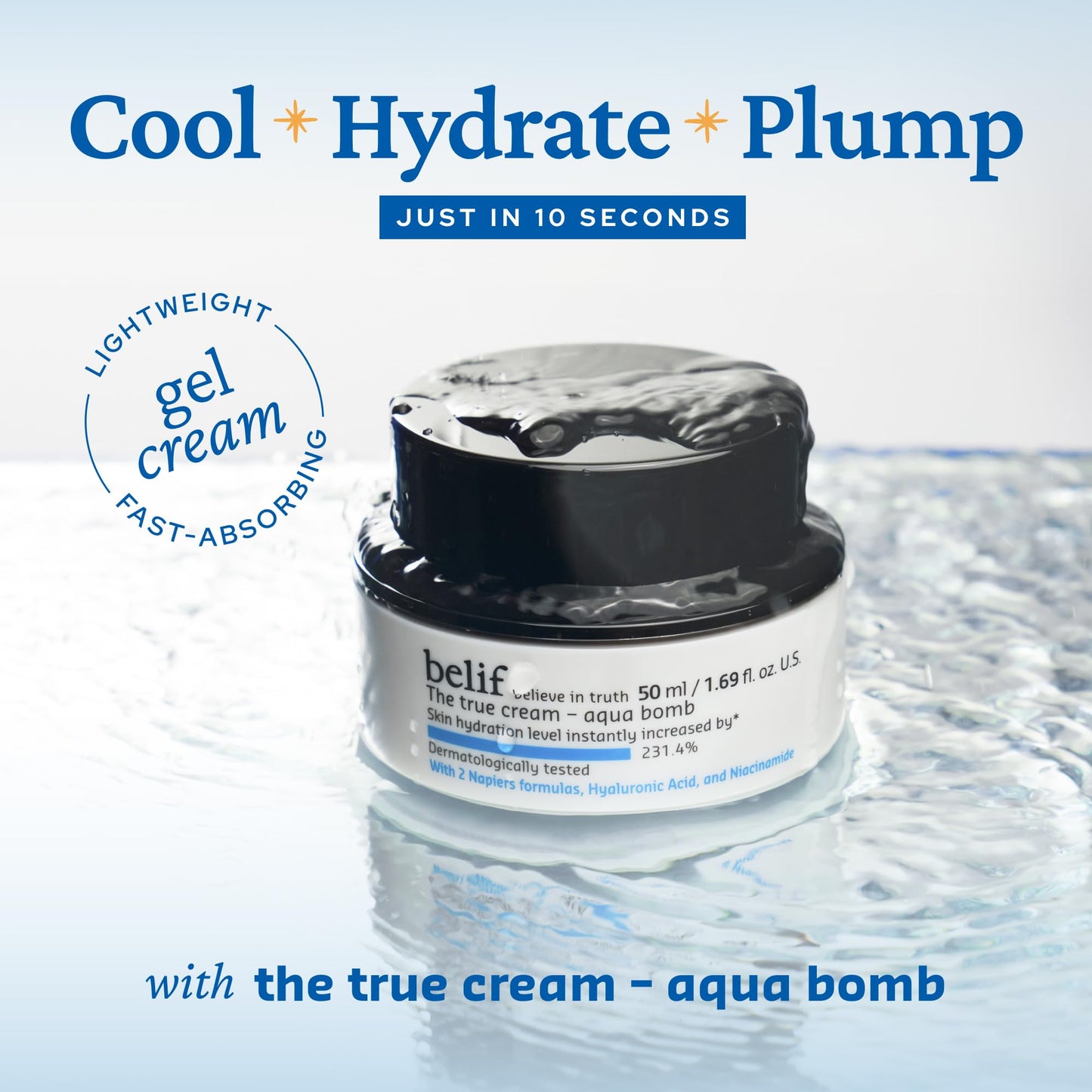 belif Aqua Bomb – Daily Niacinamide Hydrating Moisturizer, Lightweight Plumping Facial Cream with Hyaluronic Acid & Squalane, Cooling Effect