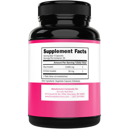 Myo-Inositol & D-Chiro Inositol Supplement For Women (120 Capsules, 2050mg Per Serving Ideal 40:1 Ratio Myo Inositol) Hormone Balance for Women - Third Party Tested