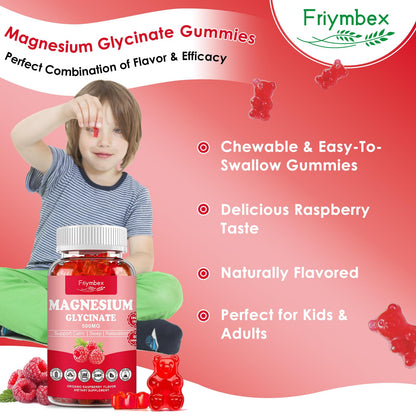 Magnesium Glycinate Gummies 500mg | Relaxation Calm Magnesium Gummies | Sugar-Free | Non-GMO | Gluten-Free | Vegan-Friendly for Adults & Kids (60 Raspberry Gummies) FriymbexBuy Supplements Australia