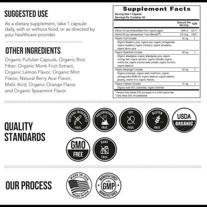 Organic Plant D3 + K2 | 5000 iu D3 + 120 mcg K2 as All-Trans MK7 from MenaQ7® - 100% Whole Food, Raw & Vegan | Enhanced Digestion with Prebiotic