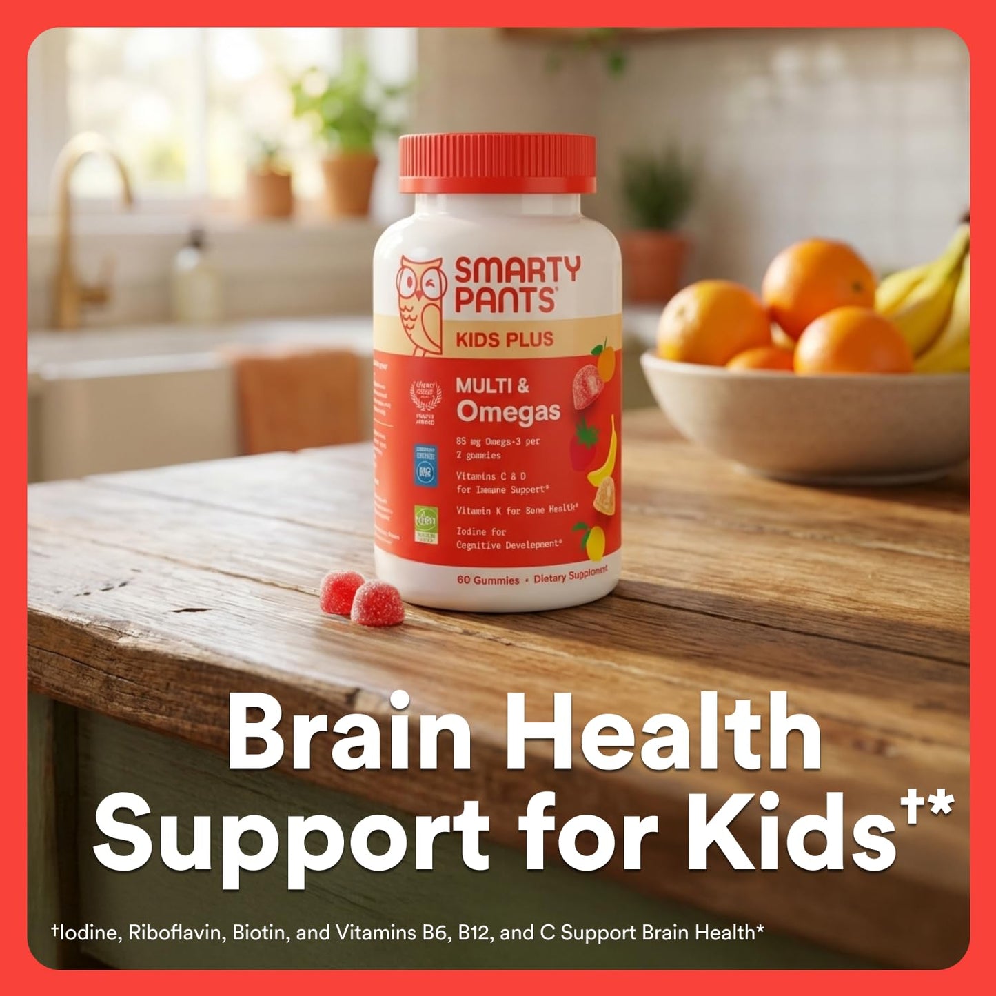 SmartyPants Kids Multivitamin Gummies with Omega 3 DHA/EPA, Vitamins D3, C, B12, B6, A, K, and Zinc, Gluten Free