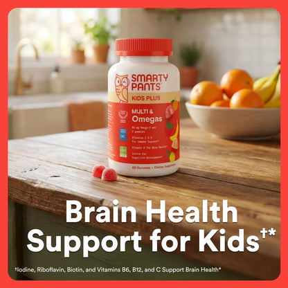 SmartyPants Kids Multivitamin Gummies with Omega 3 DHA/EPA, Vitamins D3, C, B12, B6, A, K, and Zinc, Gluten Free