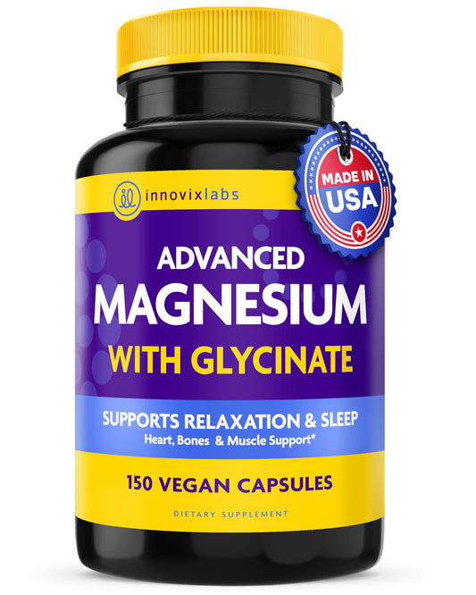 InnovixLabs Advanced Magnesium Capsules - 150 Ct, 210 mg - Chelated Glycinate and Malate - High Absorption, Promotes Relaxation, Bones, Muscle Health