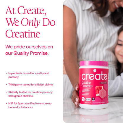 Create Creatine Monohydrate Gummies for Men & Women, Boost Focus, Strength, and Endurance, Anti-Melting Formula, Vegan, Gluten-Free, Non-GMO