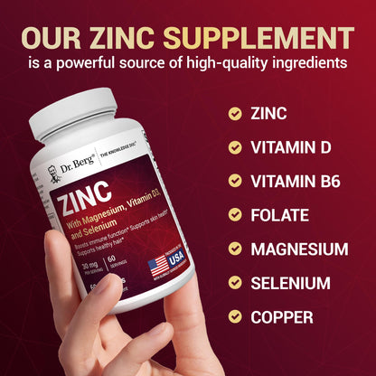 Dr. Berg Zinc 30mg Enhanced with Magnesium, Vitamin D3, Selenium, & Copper - Zinc Supplements for Men & Women - Chelated Zinc for Immune, Skin, Hair, & Nails Support* - 60 Capsules Dr. Berg NutritionalsBuy Supplements Australia