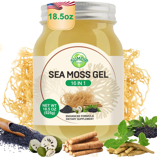 Sea Moss Gel - 18.5 oz Irish Seamoss Gel with Black Seed Oil and Ashwagandha, 16 in 1 Vegan Superfood Rich in Vitamins & Minerals, Raw Wildcrafted Seamoss for Immune & Digestion Support, Original SumDIPBuy Supplements Australia