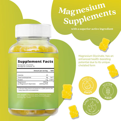 BeLive Magnesium Glycinate Gummies 200 mg - Sugar Free Supplement for Muscle Relaxation, Sleep Support, & Heart Health for Adults & Kids