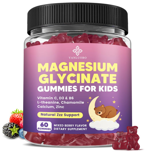 YANLUOBO Kids Magnesium Gummies, Magnesium Glycinate Gummies 400mg/200mg with L-Theanine, Chamomile, Vitamin B6, D3 for Kids, Relaxation & Zzz Support, Nerve Bone - Sugar Free Mixed Berry Flavor 60ct YANLUOBOBuy Supplements Australia
