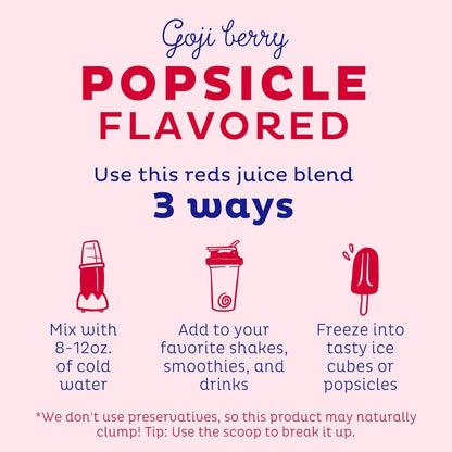 KOS Reds Superfood Powder for Antioxidants - USDA Certified Organic Beet Root, Goji Berries, Acai, Pomegranate, Coconut Water & Digestion Enzymes- Goji Berry Popsicle Flavor Juice Mix - 28 Servings KOS buy supplements Au