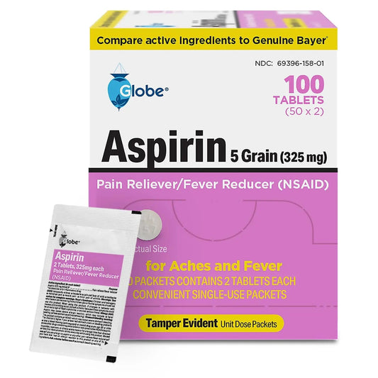 Globe Aspirin Tablets, 325 mg - 100 Count, Single Use Packets, NSAID Pain Relief, Pain Reliever & Fever Reducer, Arthritis Pain Relief, Headache Relief, Migraine Medicine Aspirin Pain Reliever. GlobeBuy Supplements Australia