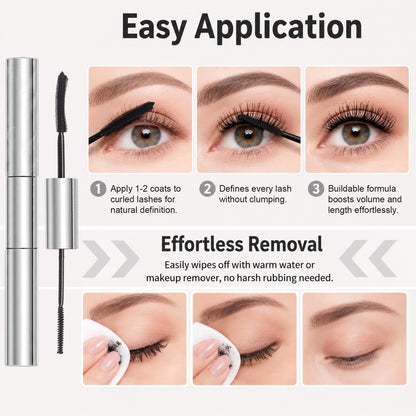 Tubing Mascara for Older Women 60 Plus, Double Ended Black Mascara, Lengthening Volumizing 2-in-1 Mascara for Short Multi-layered Lashes, Smudge Proof Easy Warm Water
