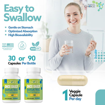 Bariatric Choice Once-Daily Bariatric Multivitamin with 45 mg of Iron | Easy to Swallow Capsule | Vitamin for Bariatric Surgery Patients