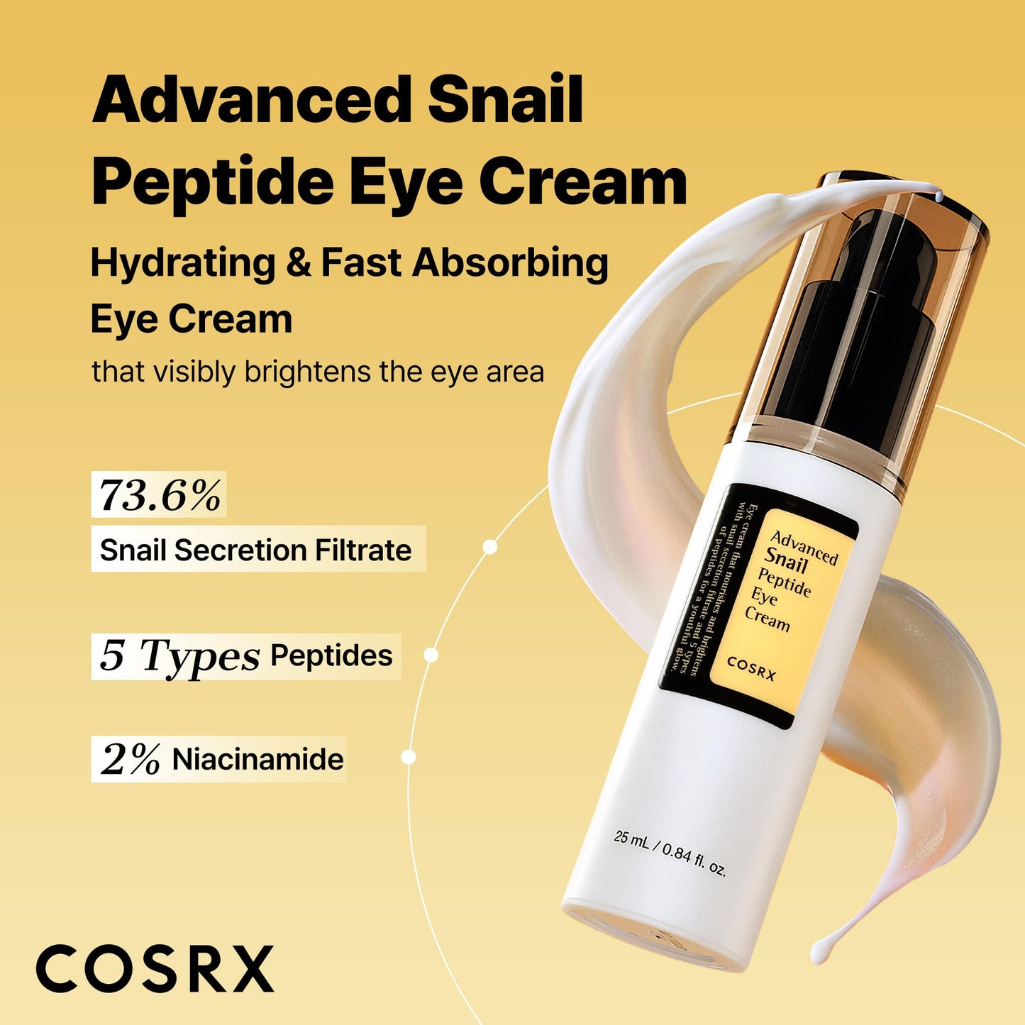 COSRX Snail Mucin Peptide Under Eye Cream, 0.84 fl oz, 73.7% Snail Mucin and Niacinamide, Eye Care