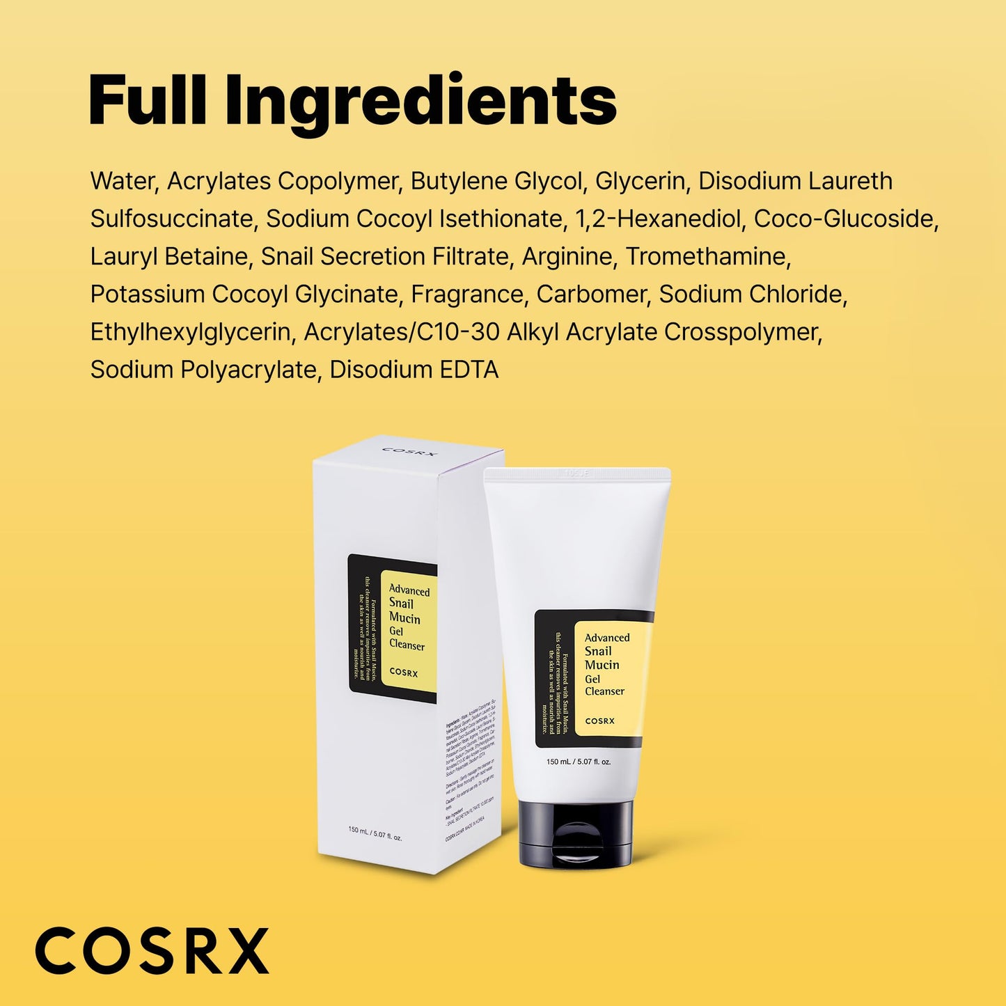 COSRX Advanced Snail Mucin Gel Cleanser, 5.07 Fl Oz / 150 mL, Rich Daily Deep Cleansing Gel for Dry & Sensitive Skin