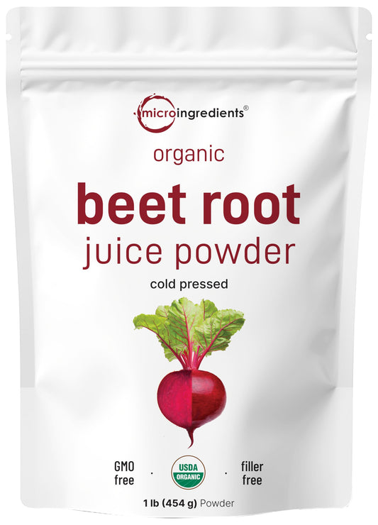 Micro Ingredients Organic Beet Root Juice Powder, 1 Pound | Cold Pressed, Water Soluble, High Concentrated Raw Beet Supplement | Superfood Drink Mix