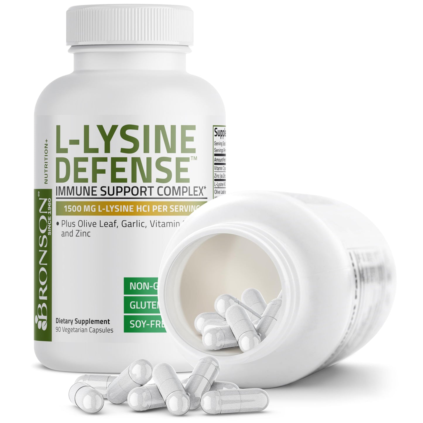 Bronson L-Lysine Defense Immune Support Complex 1500 MG L-Lysine Plus Olive Leaf, Garlic, Vitamin C and Zinc