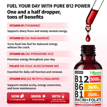 (2 Pack) Vitamin B12 and B6 Liquid Drops, B12 Sublingual Vitamin B Complex - B 12 Vitamin 5000mcg - B12 Methylcobalamin for Energy
