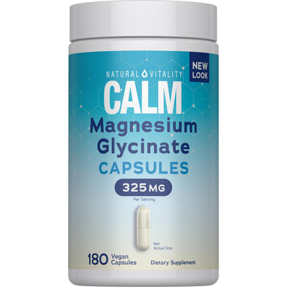 Natural Vitality Calm, Magnesium Glycinate Supports Bone, Muscle, Heart, & Nerve Health, Non-GMO, Vegan, Gluten Free 180ct Natural VitalityBuy Supplements Australia