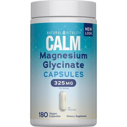 Natural Vitality Calm, Magnesium Glycinate Supports Bone, Muscle, Heart, & Nerve Health, Non-GMO, Vegan, Gluten Free 180ct Natural VitalityBuy Supplements Australia