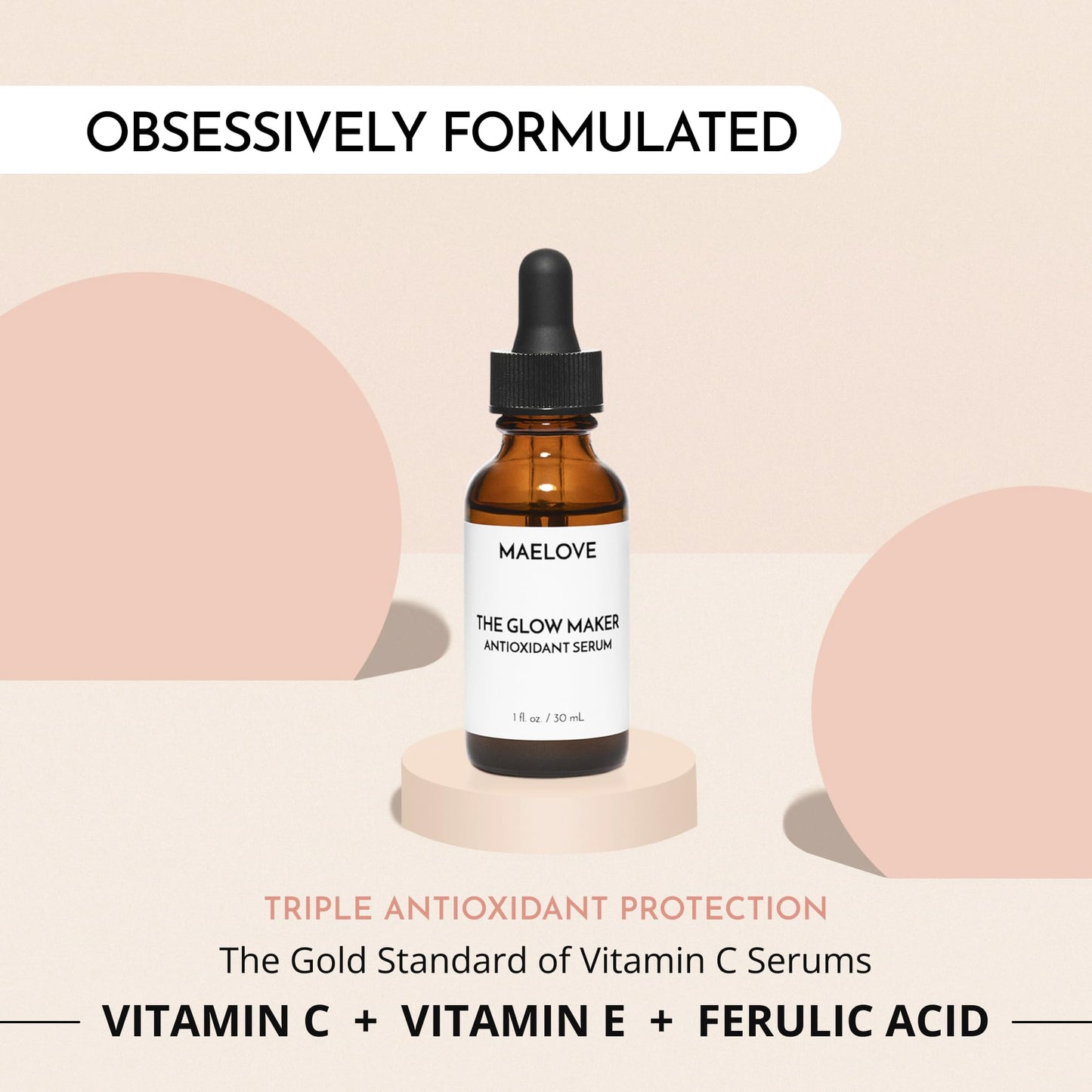 MAELOVE Glow Maker Vitamin C Serum with Vitamin E, Ferulic Acid & Hyaluronic Acid, Award-Winning Brightening