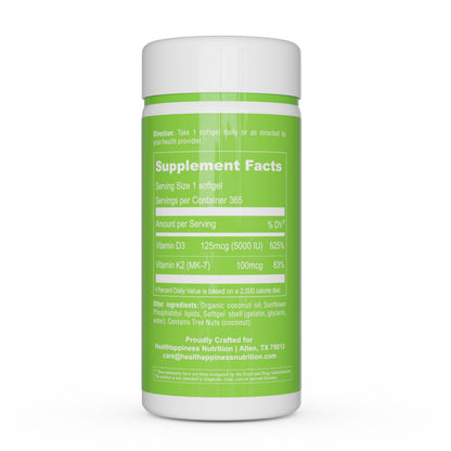 UpNourish Liposomal D3 K2 MK-7 – 365 Mini softgels with Organic Coconut Oil - 5000 IU 125 mcg Vitamin D3 and 100 mcg Vitamin k2
