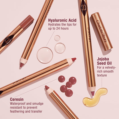 Charlotte Tilbury Lip Cheat Lip Liner Pencil - Creamy Fuller-Looking Lip Pencil with Jojoba Oil & Hyaluronic Acid - Waterproof, Smudge-Proof & Transfer-Proof - 6H Wear - Pillow Talk Medium