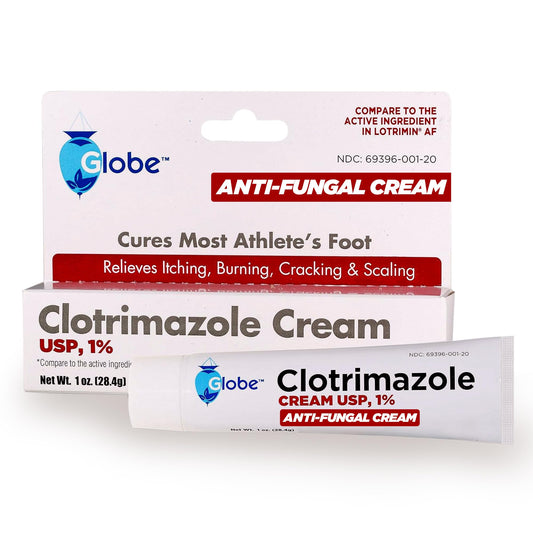 Globe Clotrimazole Antifungal Cream 1% USP (1 oz), Anti Fungal Treatment, Relieves Itching, Burning, Cracking and Scaling Associated Athletes Foot, Jock Itch, Ringworm and More Globe Pharmacy buy supplements Au