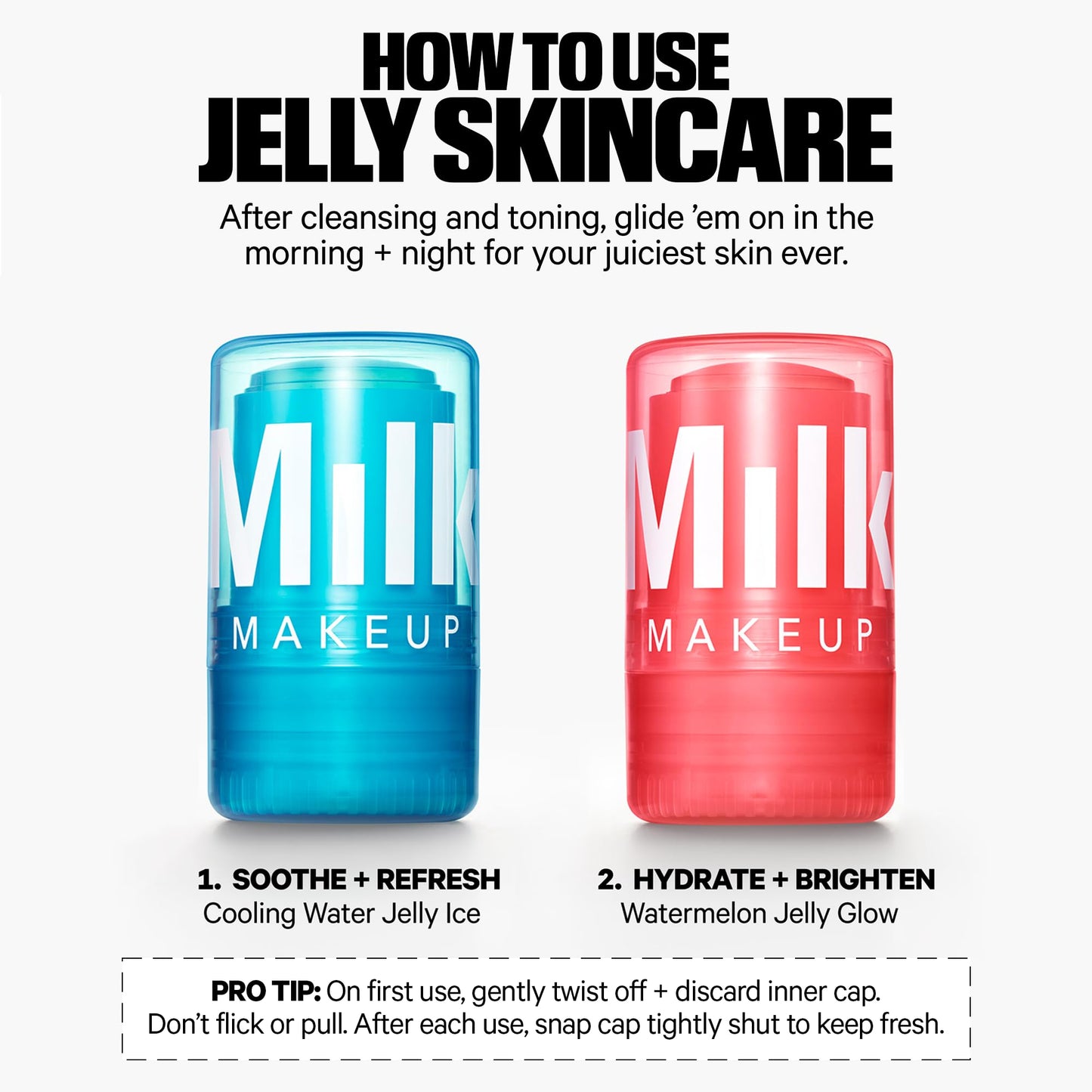 Milk Makeup Skincare Jelly Gift Set – Hydrating + Brightening Face Serums and Blush + Lip Stain in pH-Adaptive Pink – Two Full Size Serum Sticks .21oz + Travel-Friendly Jelly Tint (pHreeze) .17oz