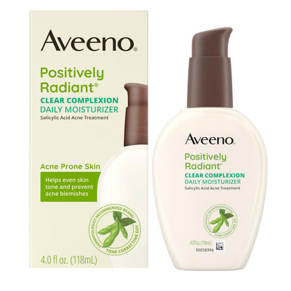 Aveeno Positively Radiant Clear Complexion Face Moisturizer, Acne Facial Moisturizer with Soy and Salicylic Acid for Oily Skin, Hypoallergenic Formula