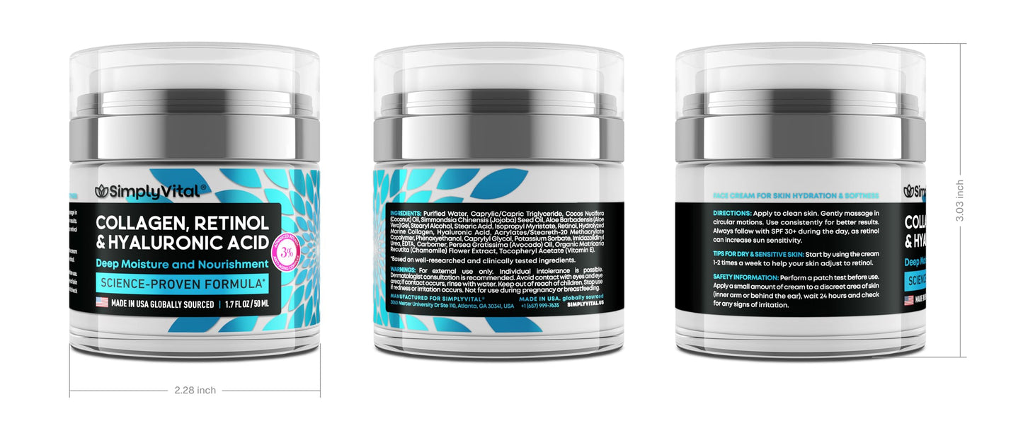Anti-Aging Face Moisturizer with Retinol, Collagen & Hyaluronic Acid - Made in USA - Moisturizer Face Cream for Women & Men - Firming & Hydrating Neck Cream - Day & Night Skin Care - 1.7 fl oz SimplyVitalBuy Supplements Australia