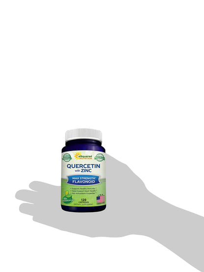 aSquared Nutrition Quercetin 1000mg with Zinc Supplement - 120 Capsules - Quercetin Dihydrate with Black Elderberry & Zinc - Max Strength Powder Complex