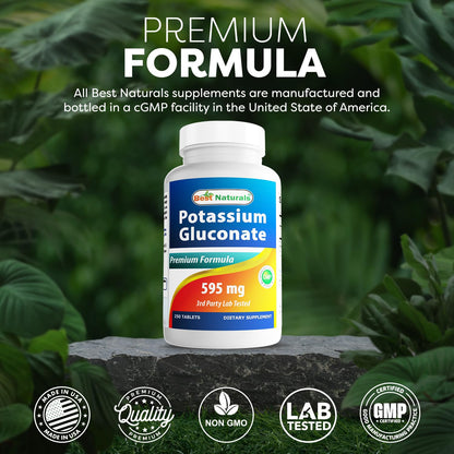 Best Naturals Potassium Gluconate Supplement 595 Mg Tablet, 250Count