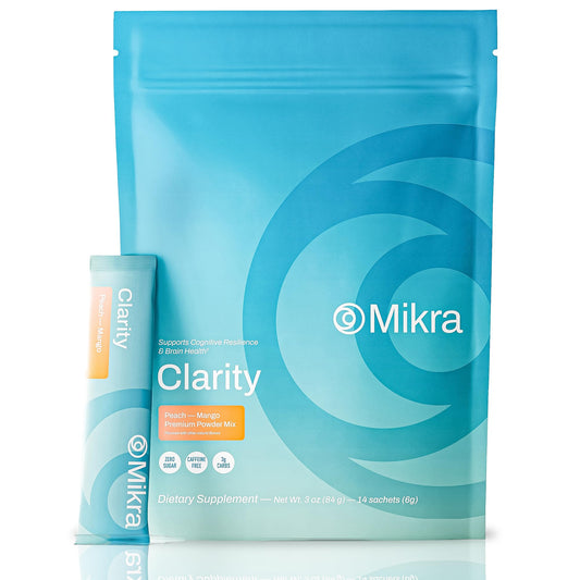 Mikra Clarity Nootropic Focus Drink Mix - Daily Cognitive & Calm Support Formula with Citicoline, Lion’s Mane & L-Theanine - Calm Drink Mix & Focus Aid for Energy and Clarity - 14 Single-Serve Sachets Mikra buy supplements Au