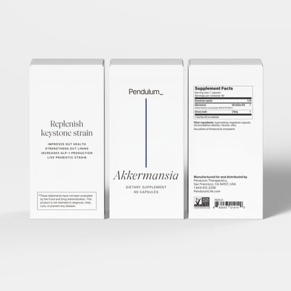 Pendulum Akkermansia Probiotic with Prebiotic Fiber - Delayed Release Capsules, Third-Party Tested, Authentic 100M AFU Live Strain for Gut Health