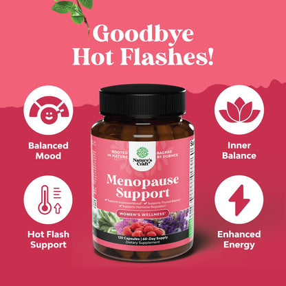 Natures Craft Complete Herbal Menopause Supplement for Women - Female Hormone Balance Capsules for Night Sweats Hot Flashes & Mood Swings with Dong Quai
