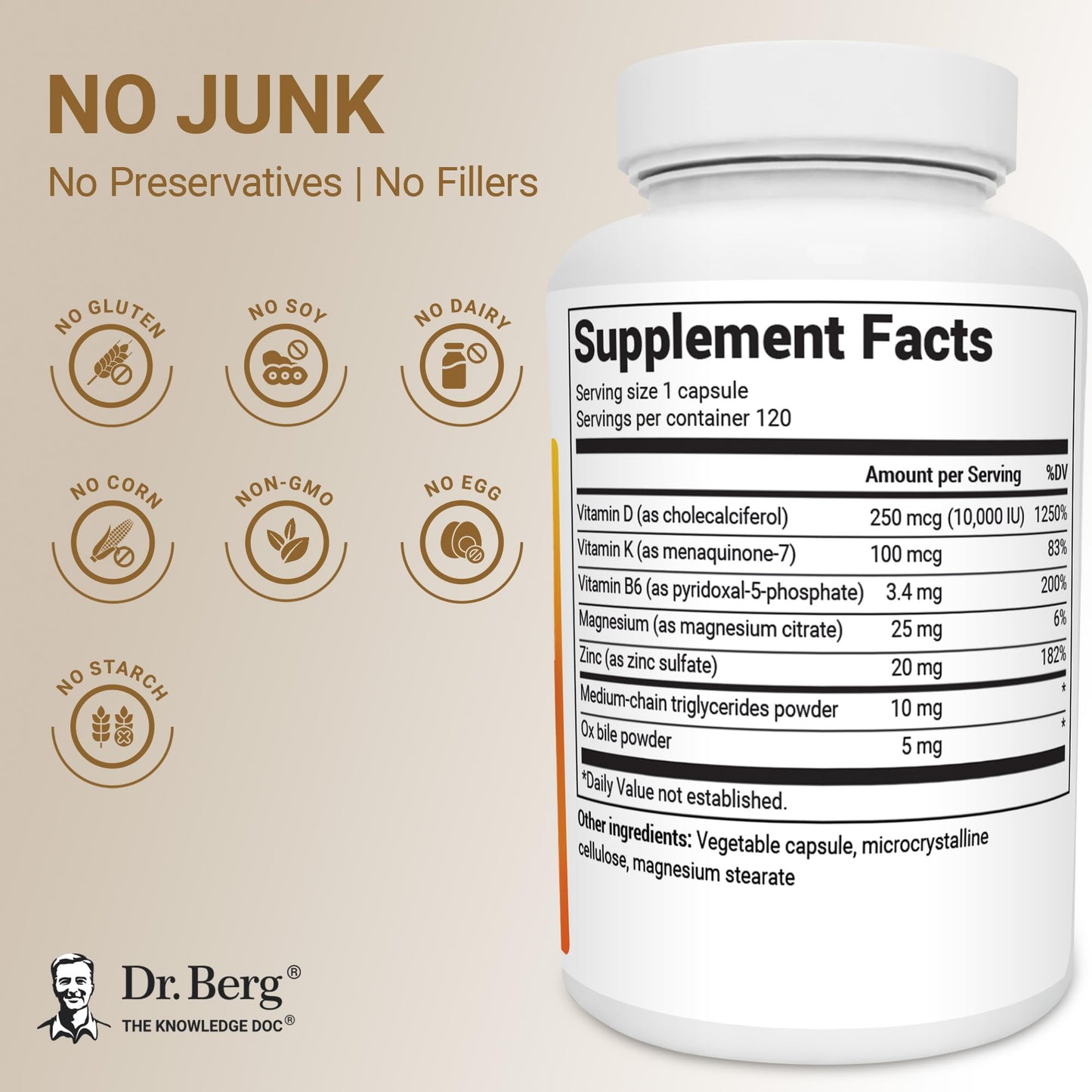 Dr. Berg Maximum Strength 2-in-1 Vitamin D3 K2 10,000 IU | Naturally Derived D3 | 4X Lab-Tested & Verified | High Absorption Formula