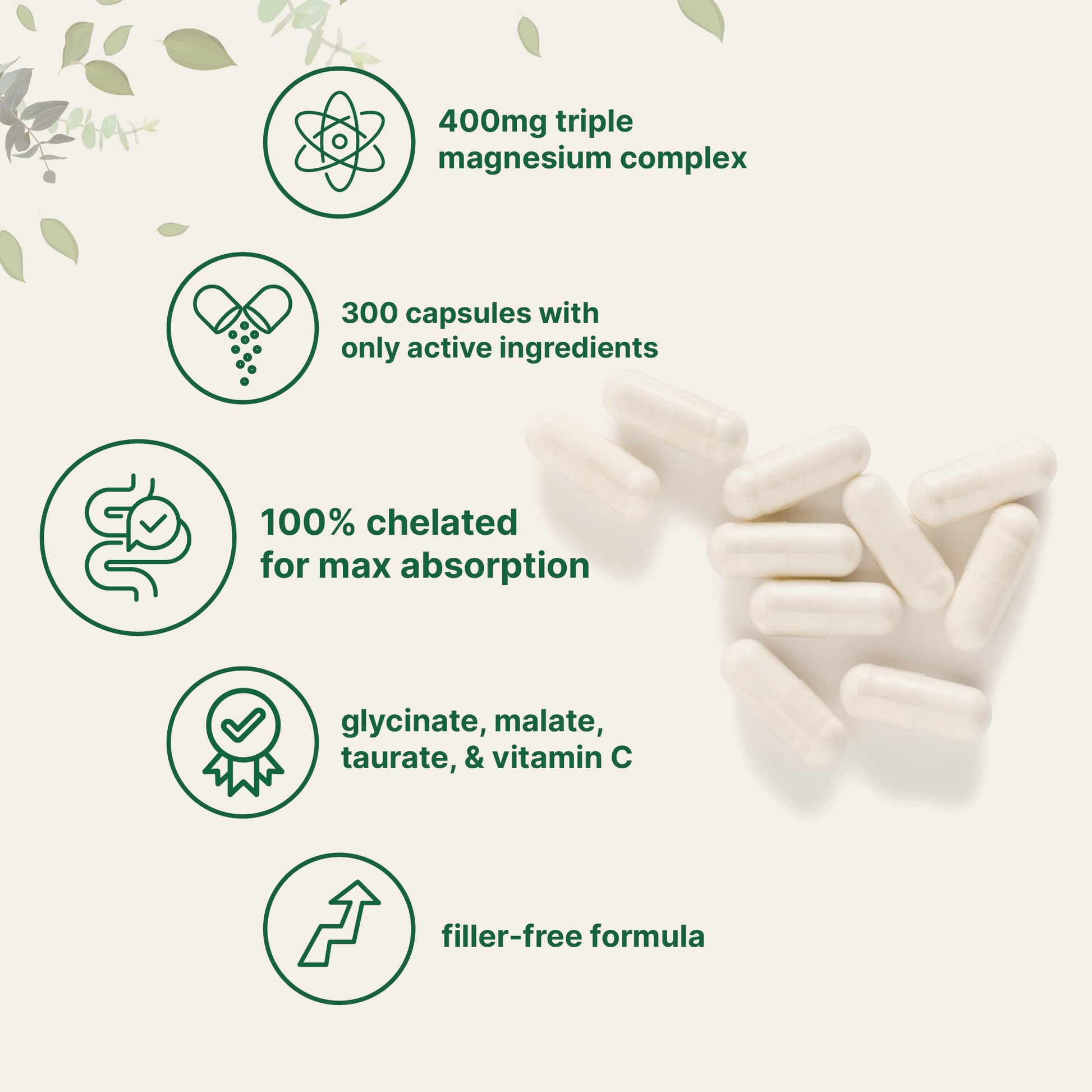 Micro Ingredients Pure Magnesium Complex, 300 Capsules | Triple Magnesium Glycinate, Malate, Taurate with Vitamin C | 100% Chelated | Supports Muscles, Nerves, & Energy | Only Active Ingredients Micro Ingredients buy supplements Au