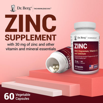 Dr. Berg Zinc 30mg Enhanced with Magnesium, Vitamin D3, Selenium, & Copper - Zinc Supplements for Men & Women - Chelated Zinc for Immune, Skin, Hair, & Nails Support* - 60 Capsules Dr. Berg NutritionalsBuy Supplements Australia