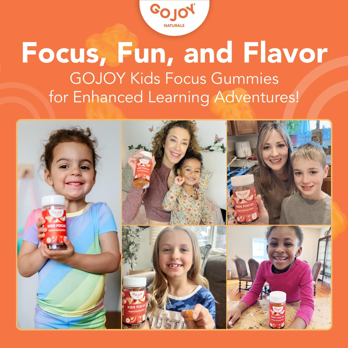 GOJOY NATURALS Kids Focus Gummies – Saffron, Magnesium Glycinate, L-Theanine & Inositol Supplement for Kids & Teens – Focus