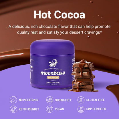 MoonBrew Nighttime Magnesium Hot Cocoa Jar, Natural Sleep Aid Drink Mix for Adults - Calming Melatonin-Free Sleep Support - Sleepy Hot Chocolate Powder with L-Theanine,