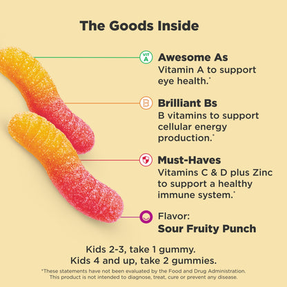 OLLY Kids Multivitamin Gummy Worms, Overall Health and Immune Support, Vitamins and Minerals A, C, D, E, Bs and Zinc, Chewable Supplement