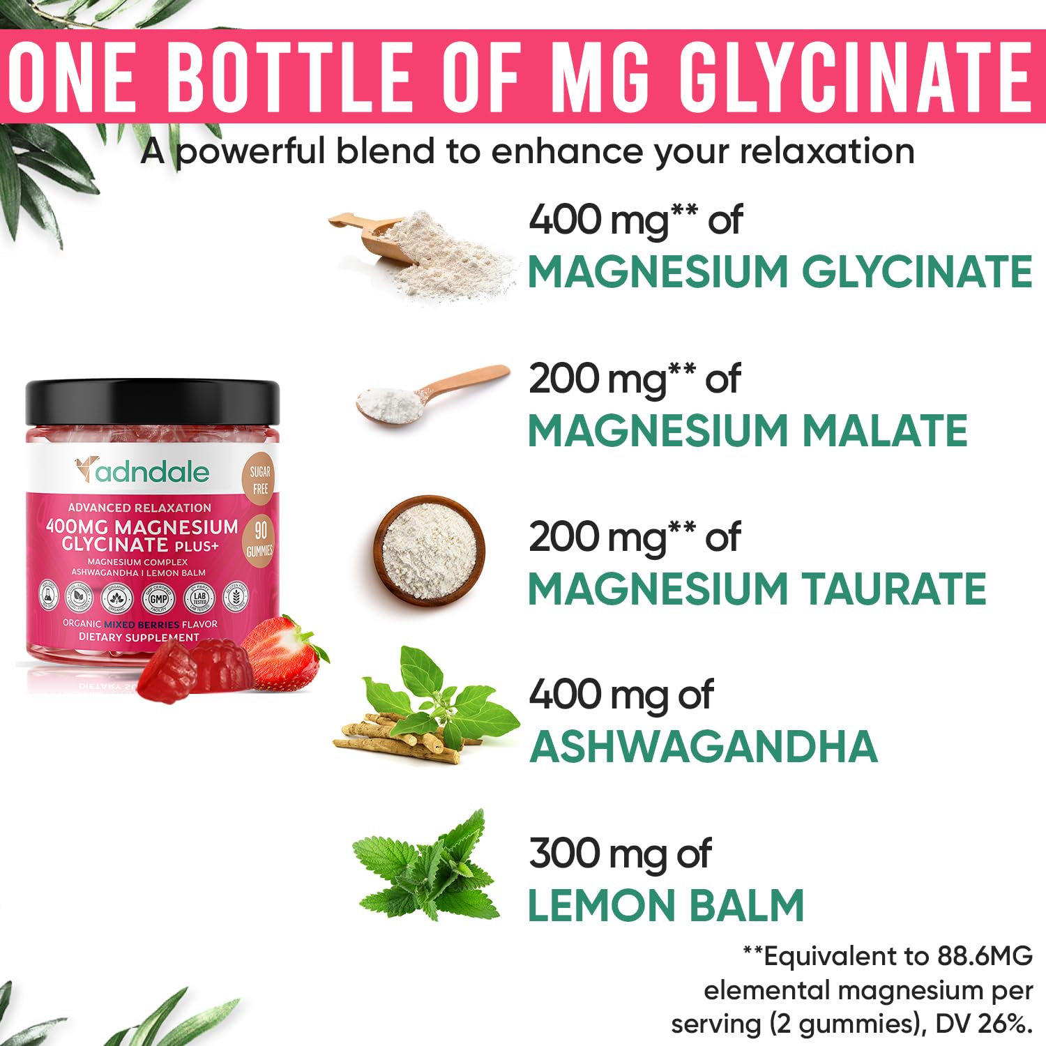 Adndale 90 CT Magnesium Glycinate 400 mg Gummies with Ashwagandha, Magnesium Malate & Taurate, Sugar Free Magnesium Gummies for Adults & Kids. AdndaleBuy Supplements Australia