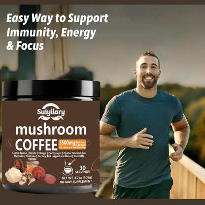 Suiyilary 10 Mushroom Coffee with Arabica w, Lion's Mane, Reishi, Mushroom Polysaccharides & More, Instant Mushrooms Powder for Focus, Immunity Boost,