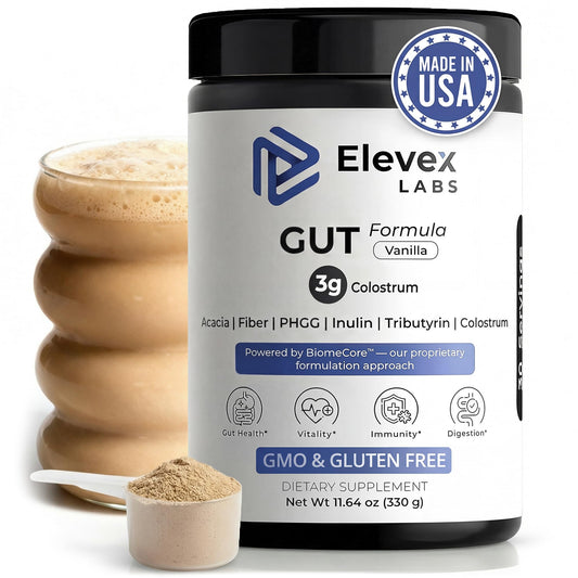 Elevex Labs Gut Health Supplement Powder – Digestive Health Formula with Colostrum, Tributyrin & PHGG Prebiotics for Gut Health, Gut Lining, Gut-Brain & Bloating Relief for Women & Men – 30 Servings Elevex LabsBuy Supplements Australia