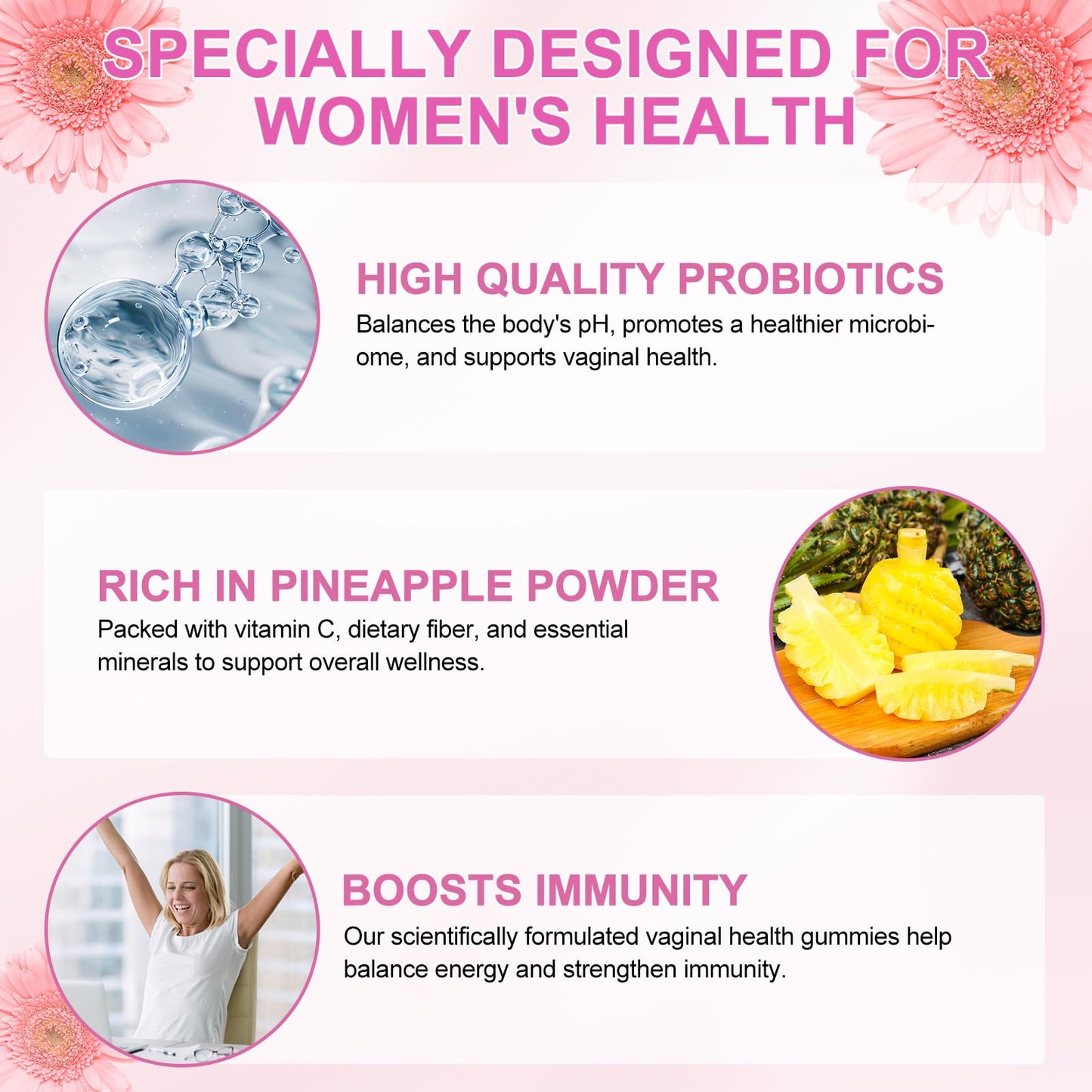 MXCZBSM Vaginal Probiotics for Women, PH Balance for Women, Hawaiian Pineapple Gummies for PH Health, Improve Immune, Women's Vaginal Health Supplement, 180 Gummies
